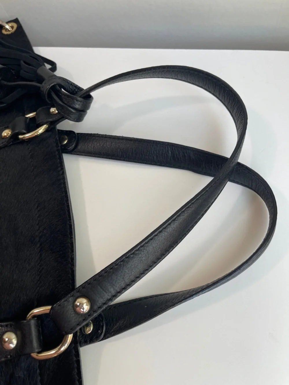 PULICATI Black Calf Hair Leather Satchel Crossbody